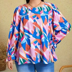 Plus Color Block Flounce Sleeve Shirt